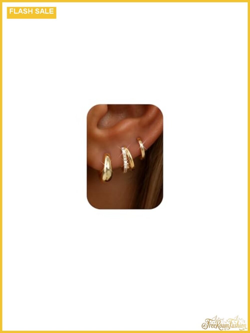 3 Pairs 14K Gold Plated Hoop Earrings Set - Hypoallergenic Huggie Hoops for